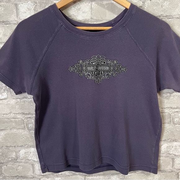 Vintage 1999 Harley Davidson Women's XL Purple Short Sleeve Sweatshirt Santa Fe - Picture 2 of 9